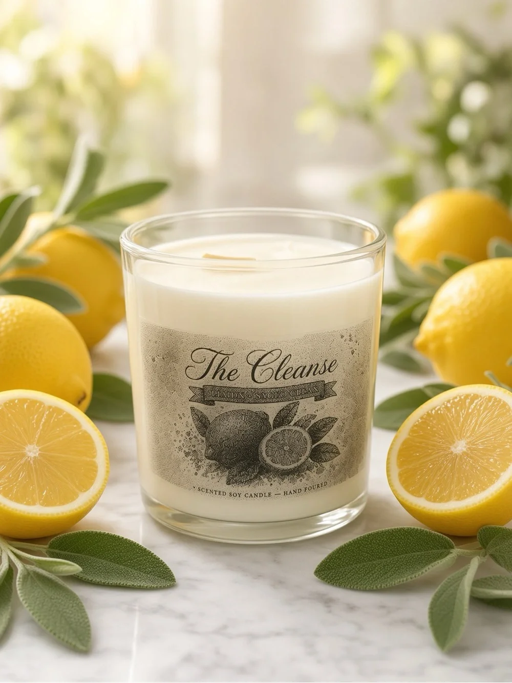 9oz Lemon Sage Soy Candle | The Cleanse Fresh Clean Scent Hand Poured